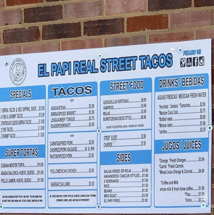 El Papi Real Street Tacos - Temple Hills, MD menu_pic