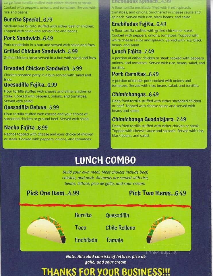 Casa Azteca Mexican Restaurant - Nevada, MO menu_pic
