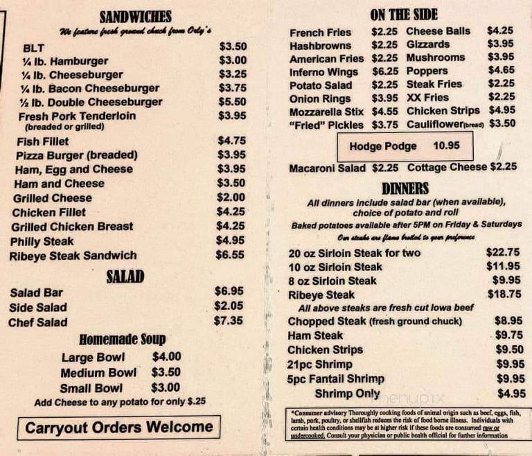 Doc's Tap - Clarksville, IA menu_pic