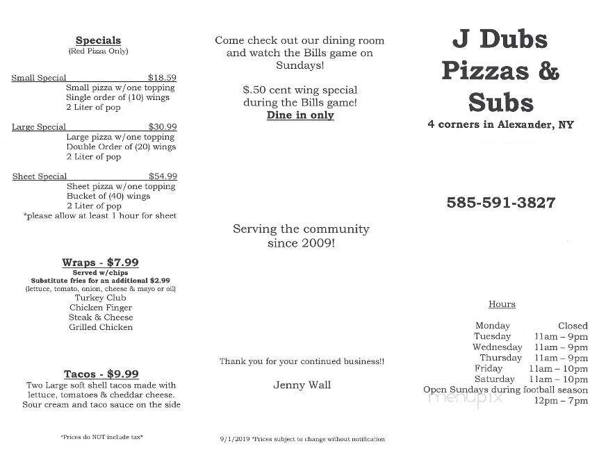 J Dub's Pizza Subs - Alexander, NY