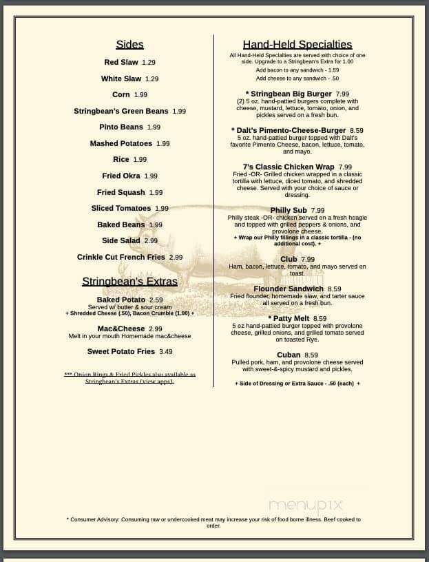 Stringbean's BBQ - China Grove, NC menu_pic