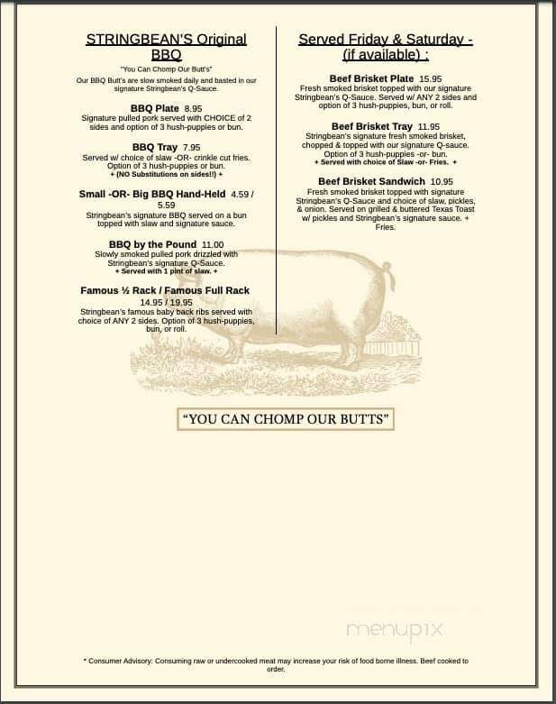 Stringbean's BBQ - China Grove, NC menu_pic