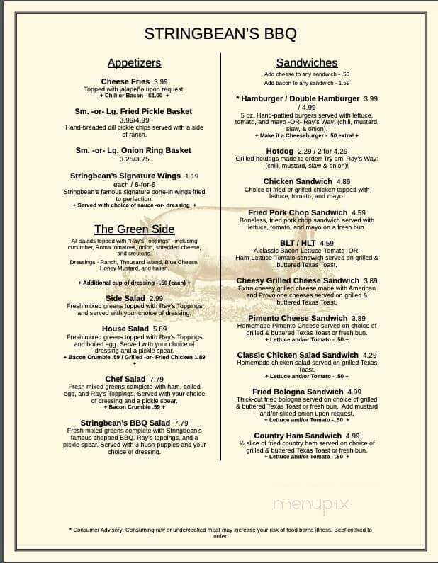 Stringbean's BBQ - China Grove, NC menu_pic
