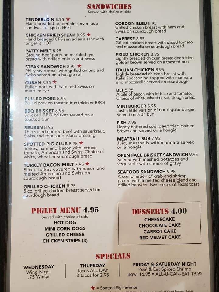 Spotted Pig - Lexington, MO menu_pic