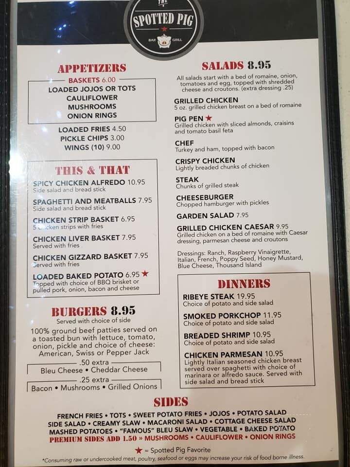 Spotted Pig - Lexington, MO menu_pic