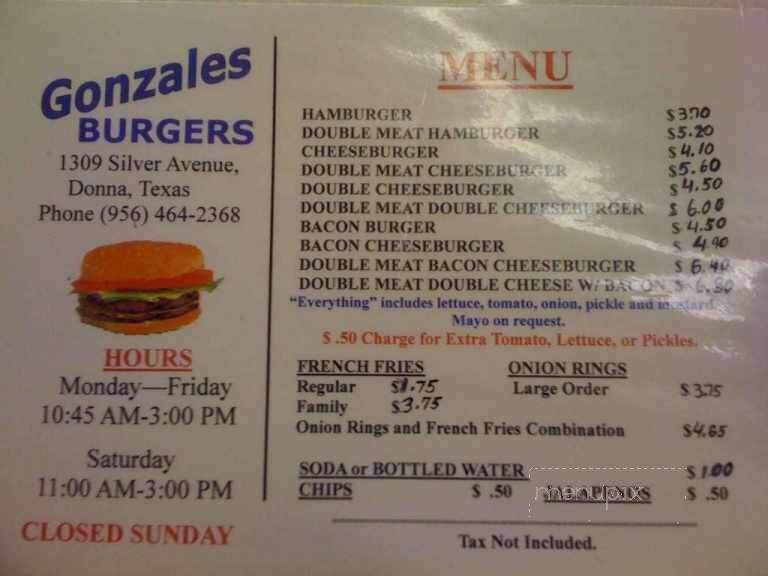 Gonzales Burger - Donna, TX menu_pic