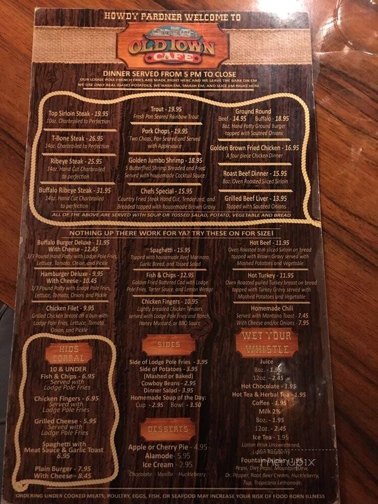 Old Town Cafe - West Yellowstone, MT menu_pic