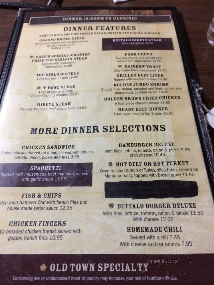 Old Town Cafe - West Yellowstone, MT menu_pic