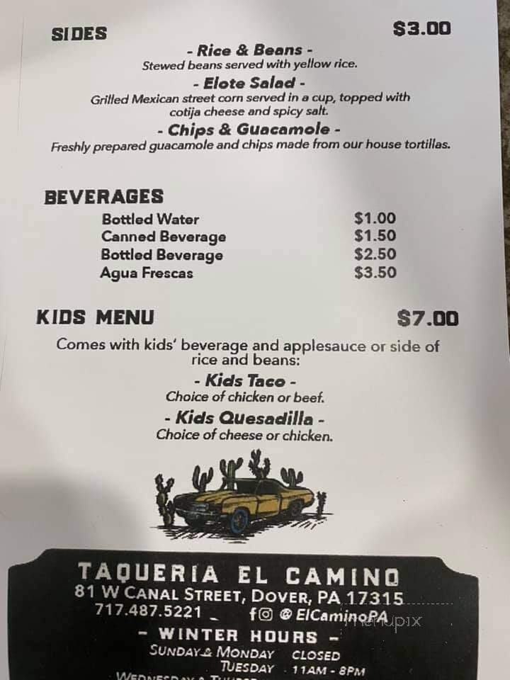 Taqueria El Camino - Dover, PA menu_pic