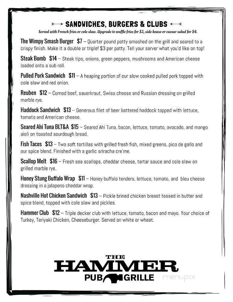The Hammer Pub and Grille - Portsmouth, NH menu_pic