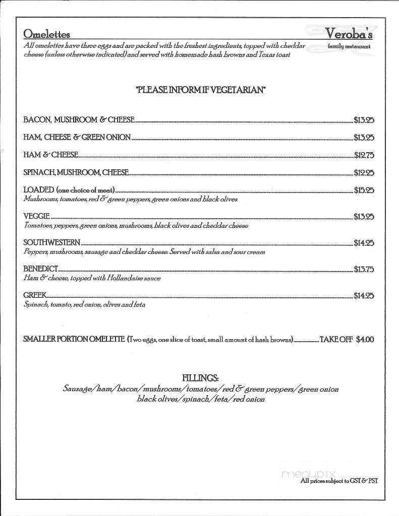 Veroba's Family Restaurant - Moose Jaw, SK menu_pic