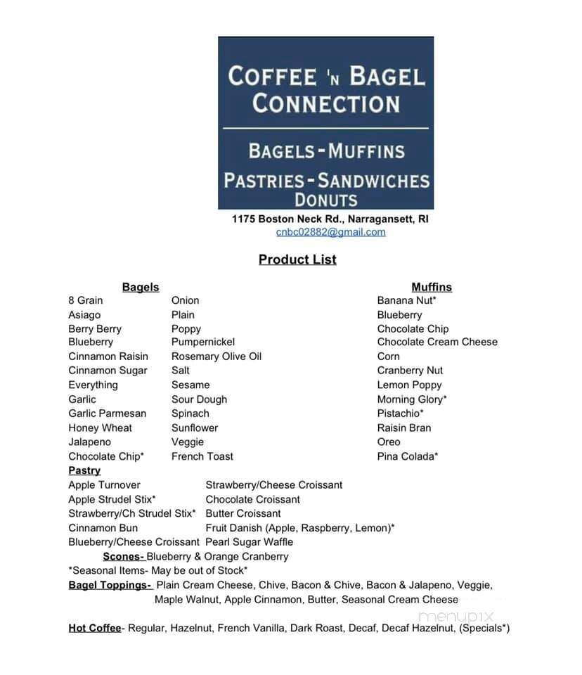 Coffee N' Bagel Connection - Narragansett, RI menu_pic