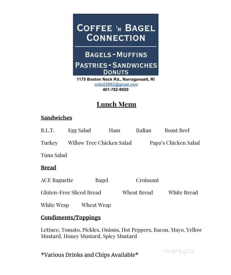 Coffee N' Bagel Connection - Narragansett, RI menu_pic