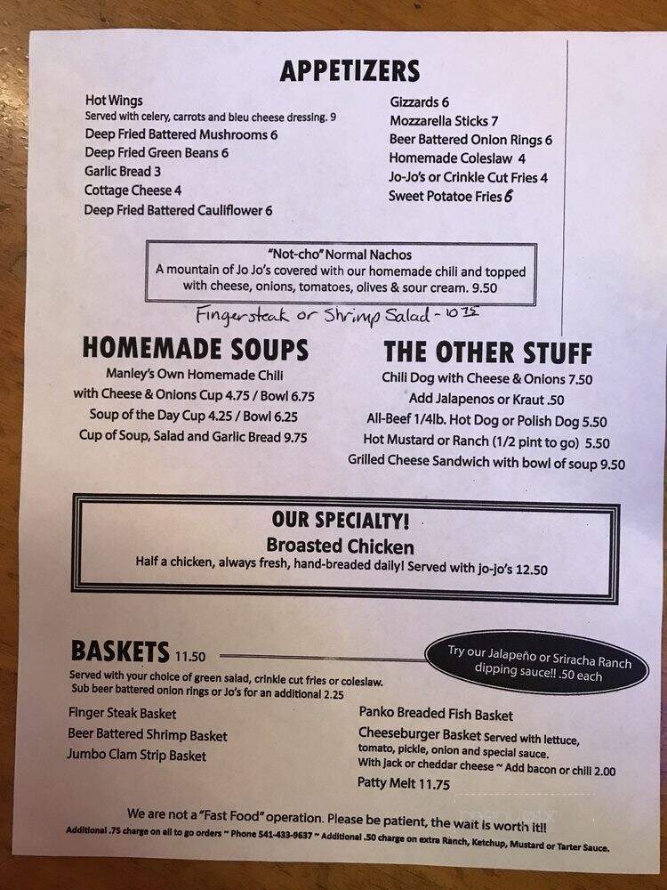 Manleys Tavern - Crescent Lake, OR menu_pic