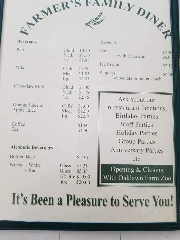 The Farmer's Family Diner - Aylesford, NS menu_pic