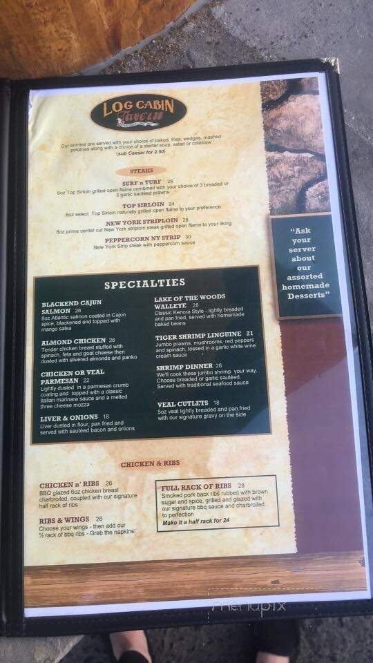 The Log Cabin Restaurant - Washago, ON menu_pic