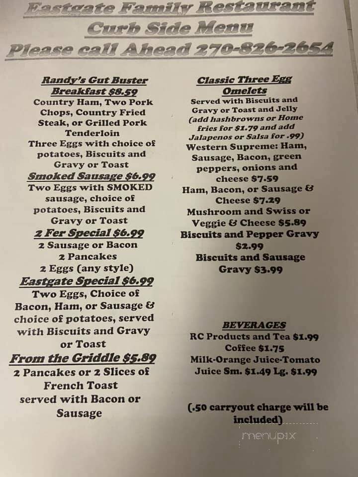 Eastgate Family Restaurant - Henderson, KY menu_pic