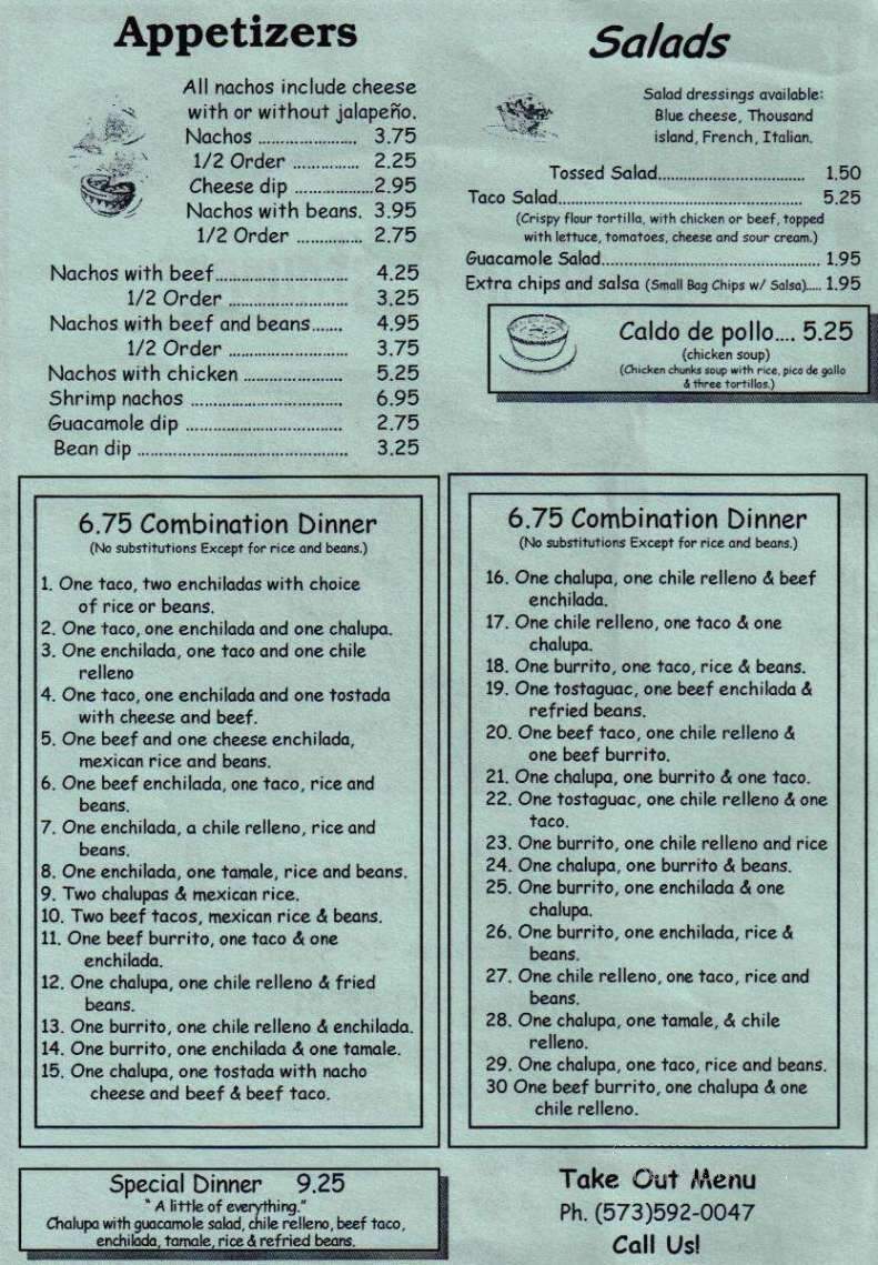 Jalisco Mexican Restaurant - Fulton, MO menu_pic