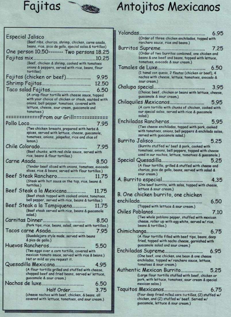 Jalisco Mexican Restaurant - Fulton, MO menu_pic