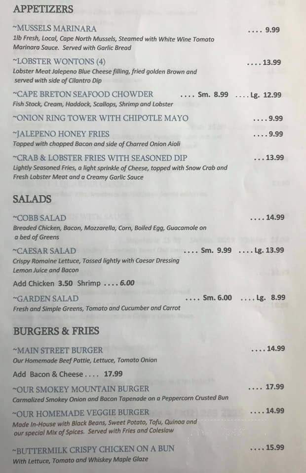 Main Street Restaurant & Bakery - Ingonish, NS menu_pic