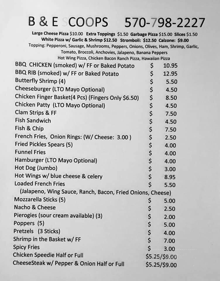 B&E Scoops - Lakewood, PA menu_pic