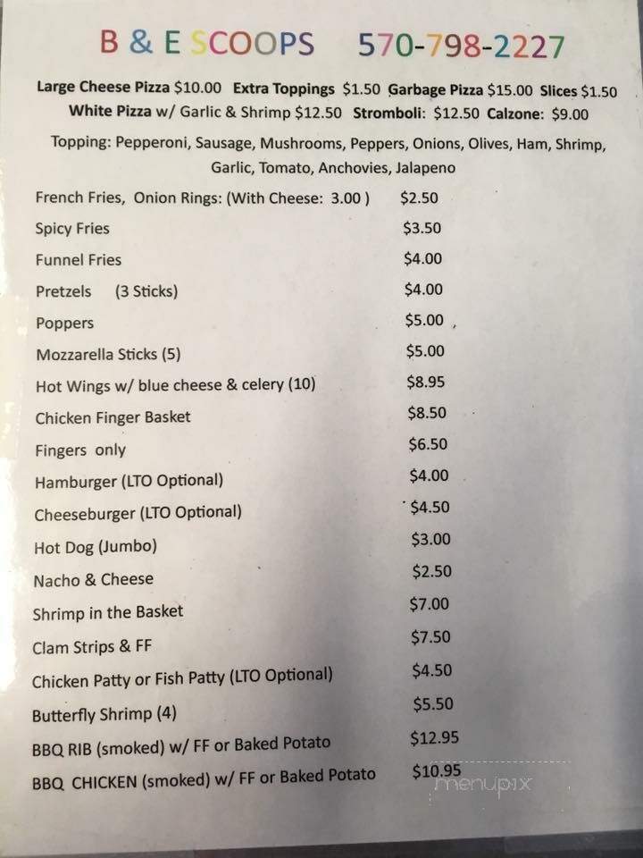 B&E Scoops - Lakewood, PA menu_pic