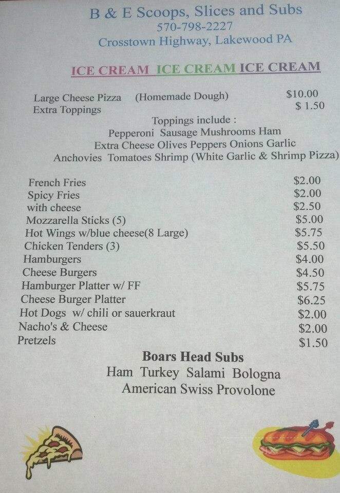 B&E Scoops - Lakewood, PA menu_pic