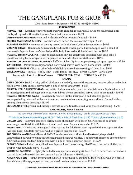 The Gangplank - St Ignace, MI menu_pic