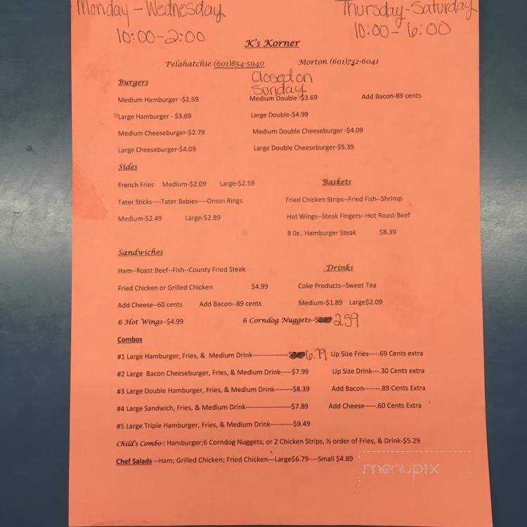K's Korner - Morton, MS menu_pic