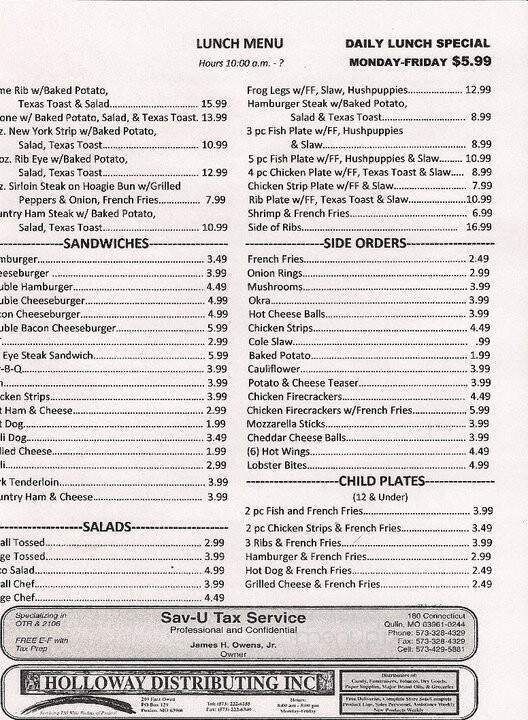 Don's Restaurant & Lounge - Wappapello, MO menu_pic