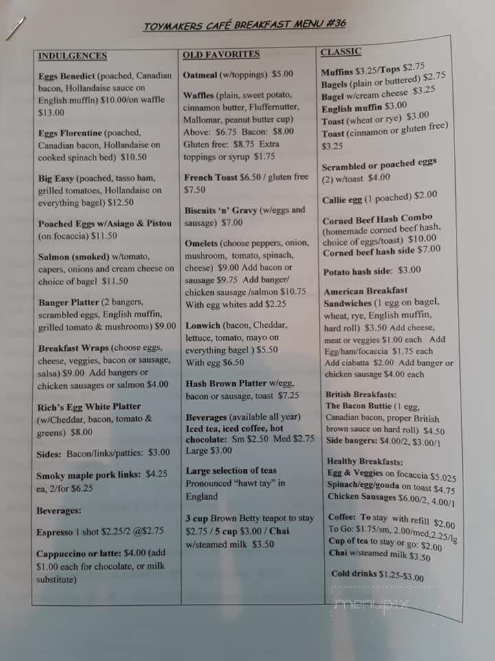 Toymakers Cafe - Canaan, CT menu_pic