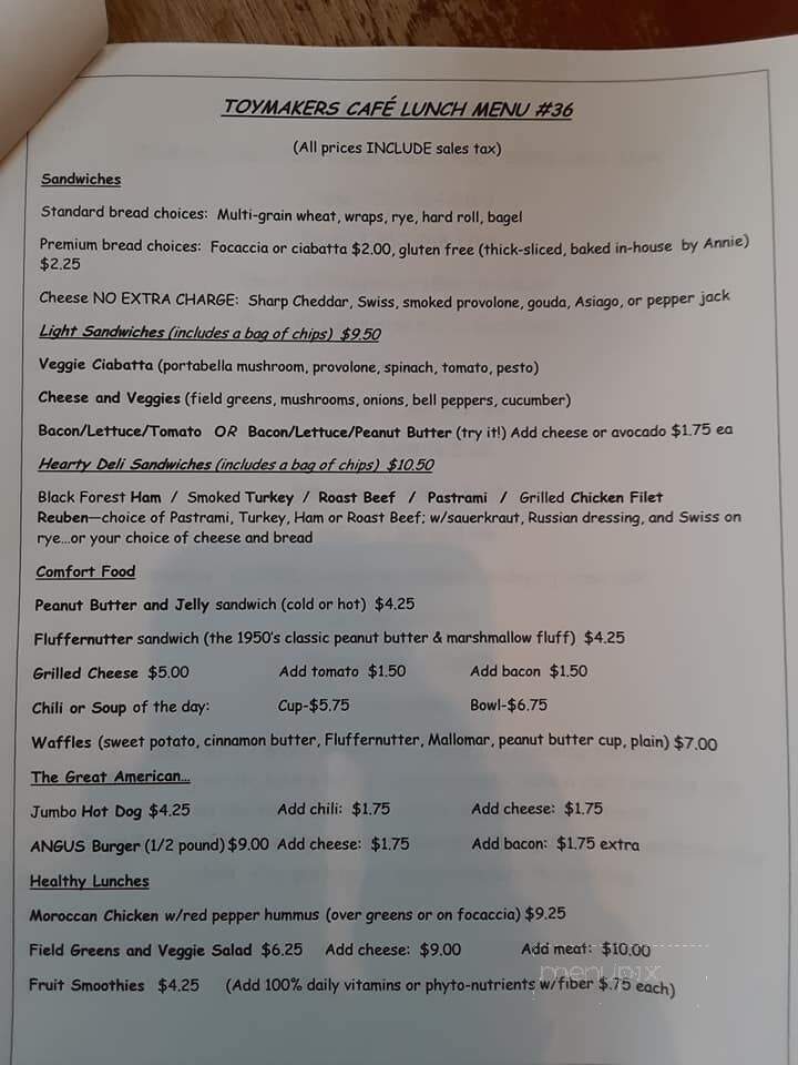 Toymakers Cafe - Canaan, CT menu_pic