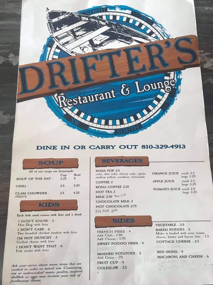 Drifter's Restaurant and Lounge - Saint Clair, MI menu_pic