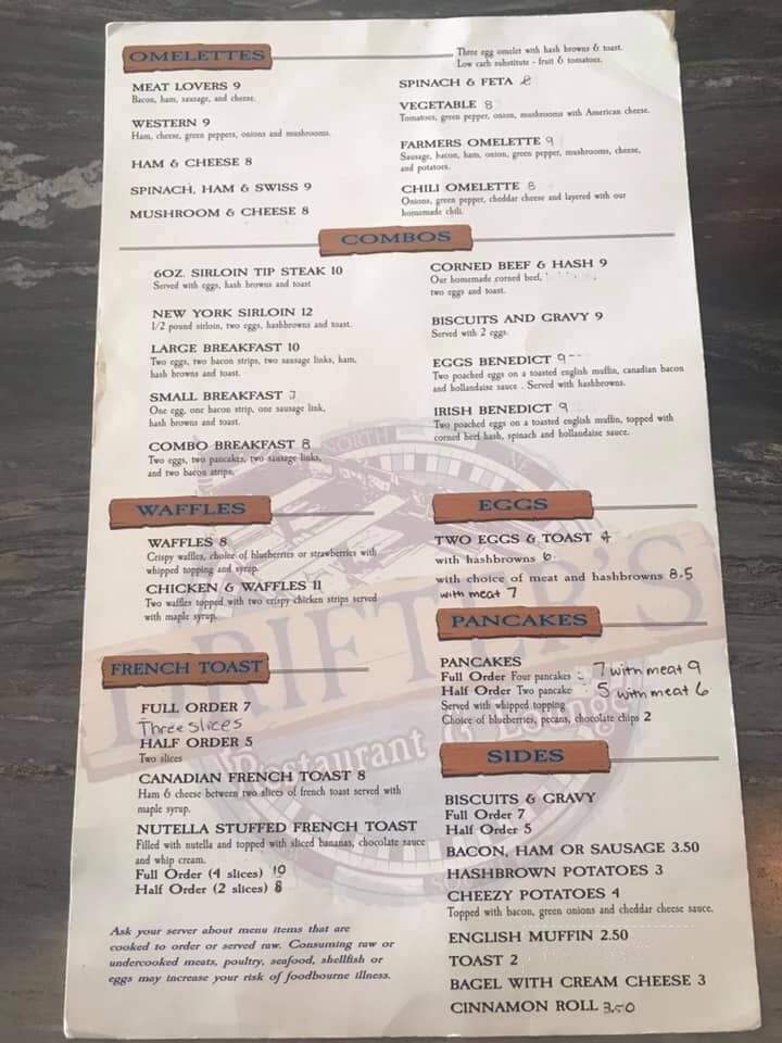 Drifter's Restaurant and Lounge - Saint Clair, MI menu_pic