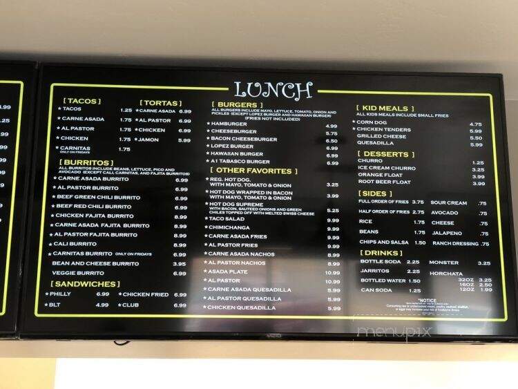 El Paraiso - Kingman, AZ menu_pic