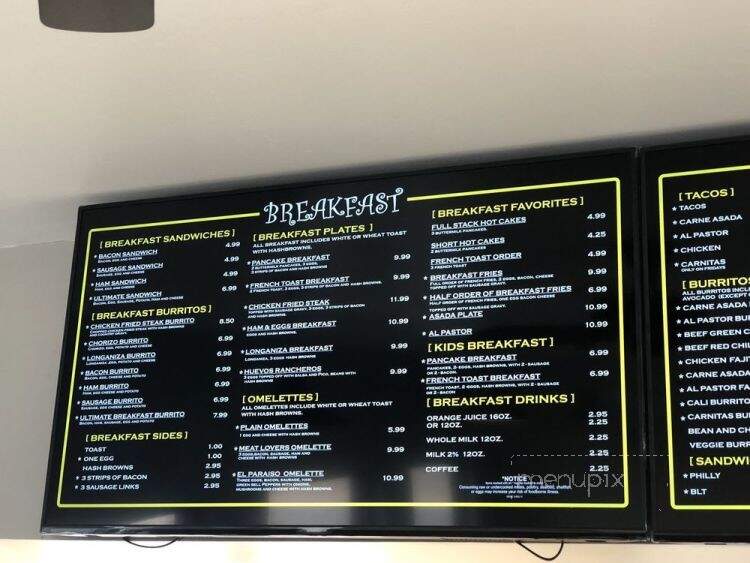 El Paraiso - Kingman, AZ menu_pic