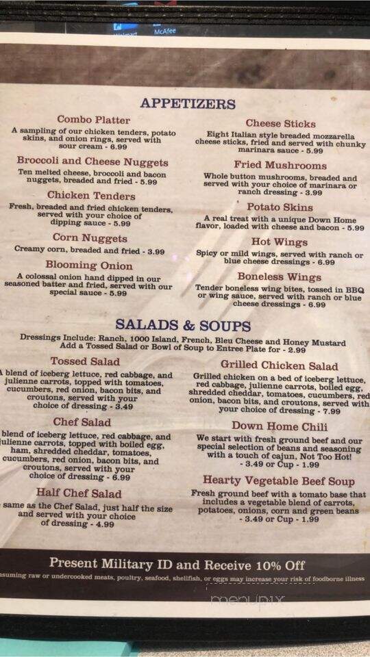 Down Home Restaurant - Rutledge, TN menu_pic