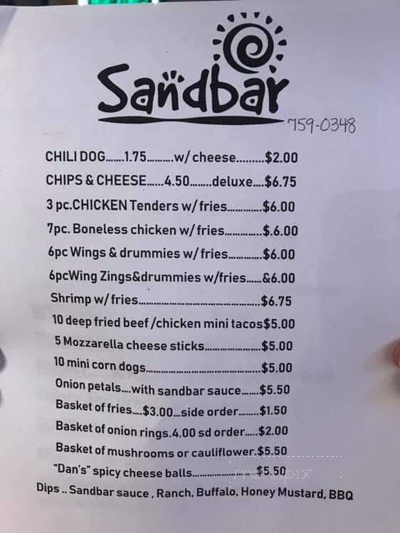 Sand-Bar - Muskegon, MI menu_pic