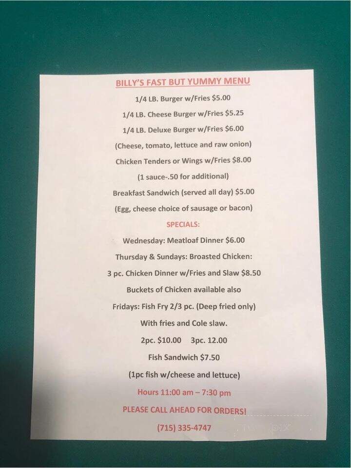 Wagonwheel Bar & Grill - Bancroft, WI menu_pic
