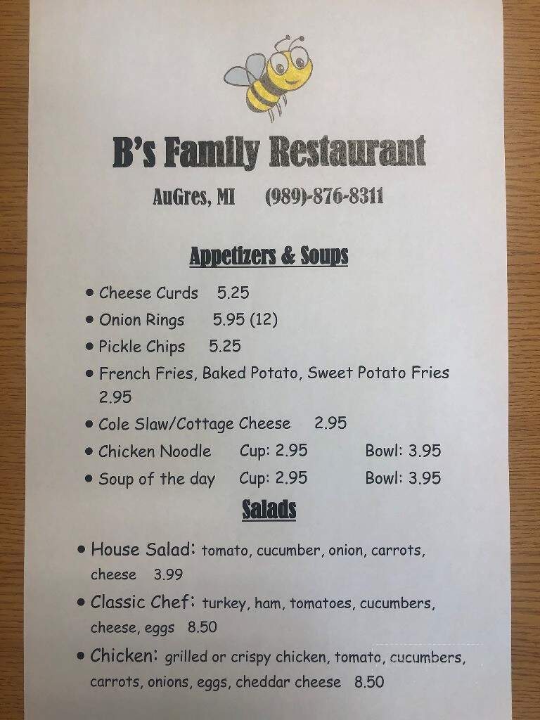 B's Family Restaurant - Au Gres, MI menu_pic