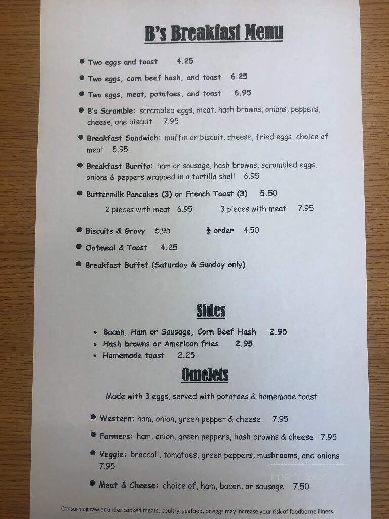 B's Family Restaurant - Au Gres, MI menu_pic