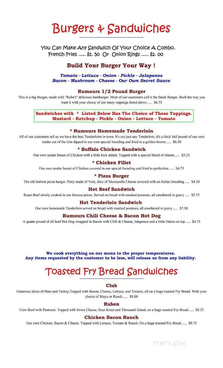 Rumours Sports Bar & Grill - Marshalltown, IA menu_pic