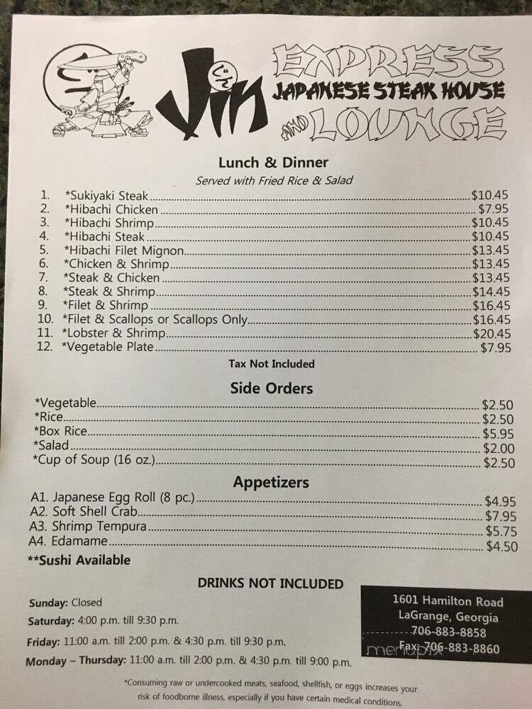 Jin Express - Lagrange, GA menu_pic
