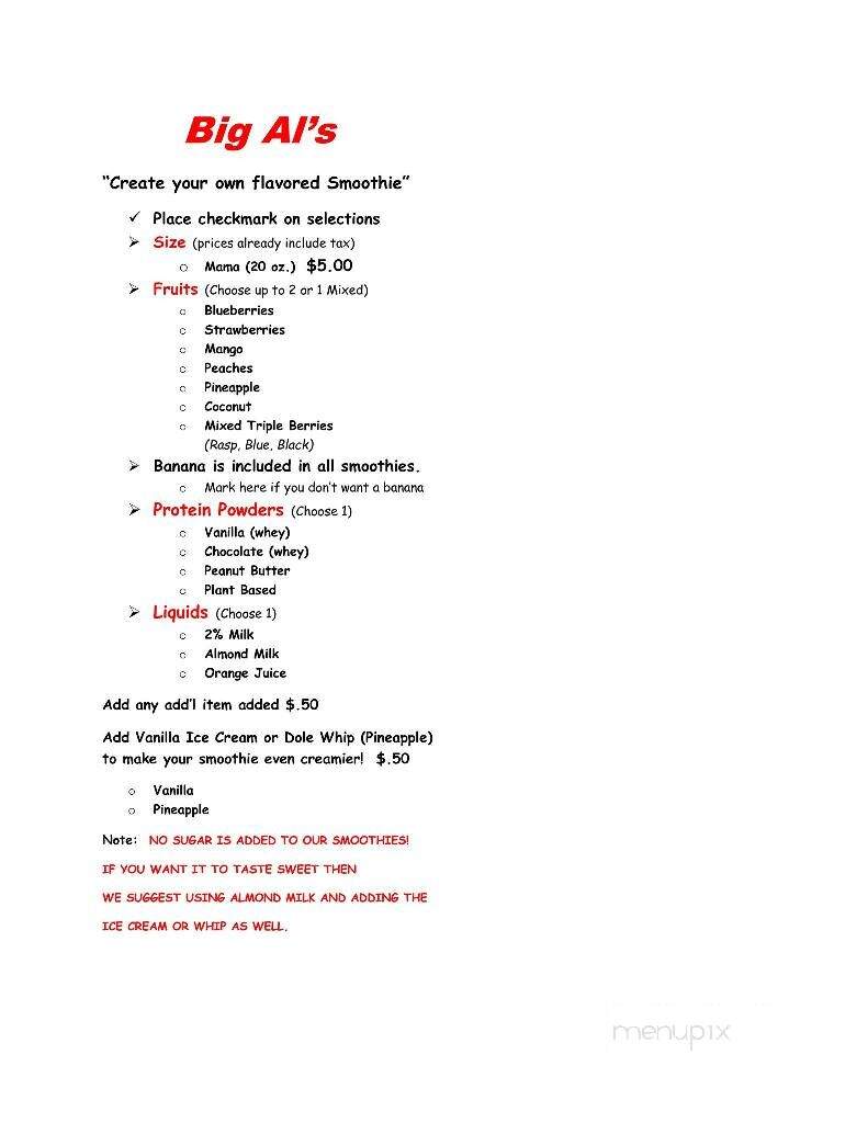 Big Al's Deli - Ozark, MO menu_pic