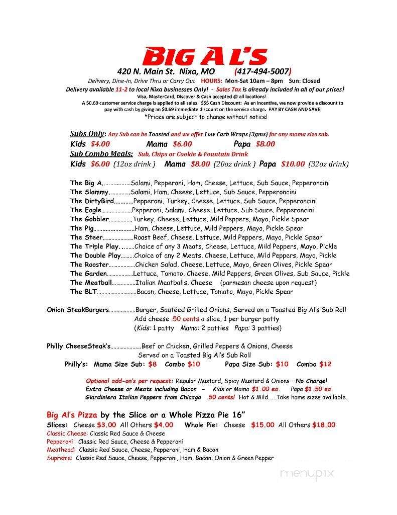 Big Al's Deli - Ozark, MO menu_pic