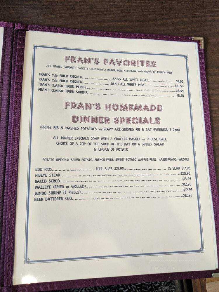Fran's On 17 - Kankakee, IL menu_pic
