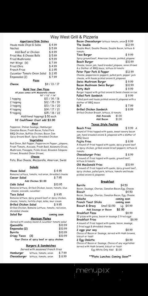 Way West Grill & Pizzeria - Jamaica Beach, TX menu_pic