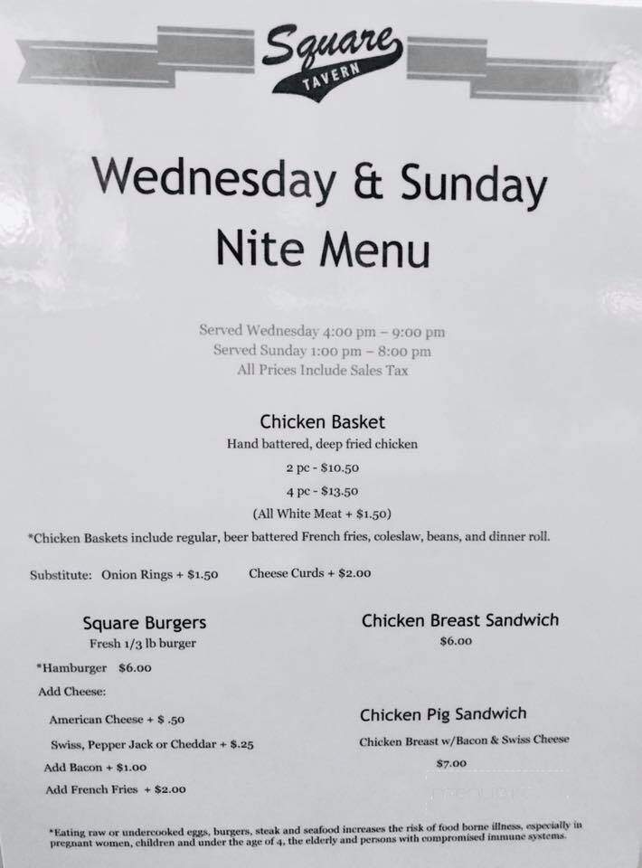 Square Tavern - Baraboo, WI menu_pic