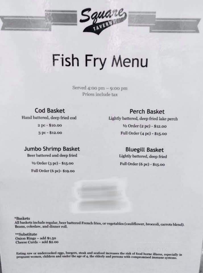 Square Tavern - Baraboo, WI menu_pic