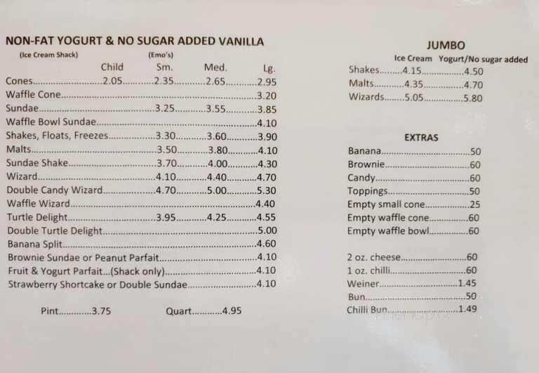Ice Cream Shack - Peoria, IL menu_pic
